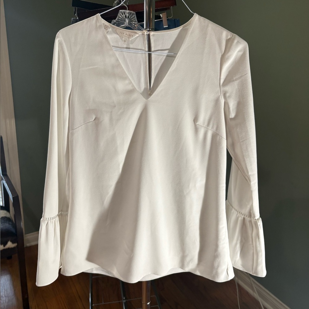 Ted Baker White Bell Sleeve Asymmetrical Blouse